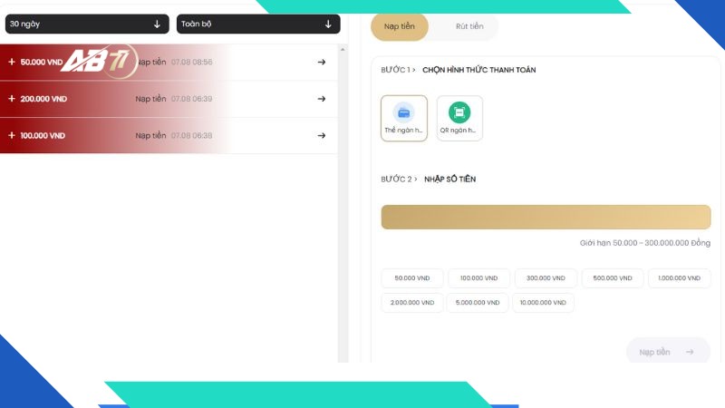 Các phương thức nạp tiền được AB77 cấp phép