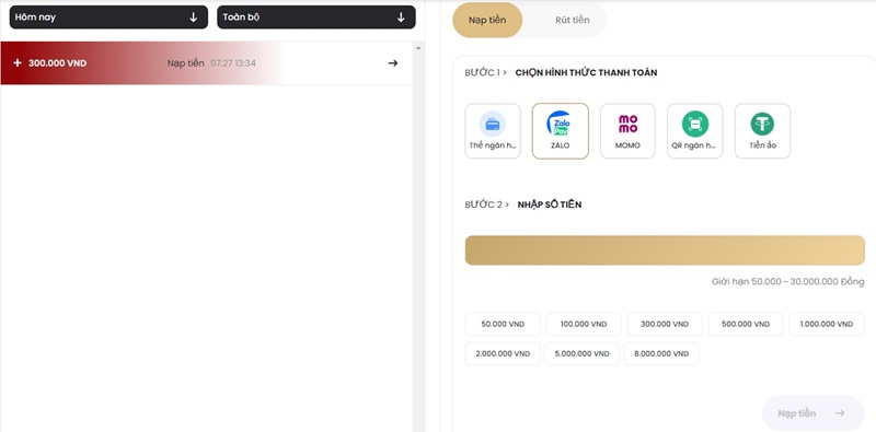 Chọn ZaloPay để giao dịch nạp tiền AB77